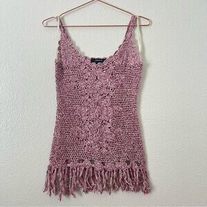 Arden B open knit crochet tank top tassel fringe purple white festival